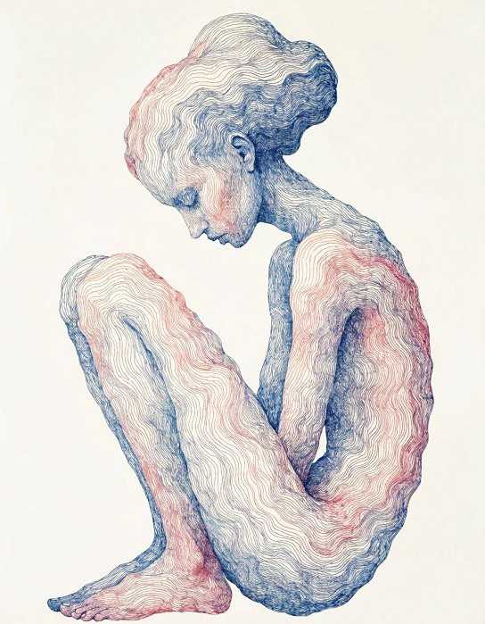 Dessin doux d'une femme introvertie