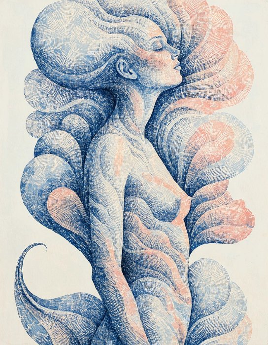Dessin d'une femme sensible qui pense à l'amour