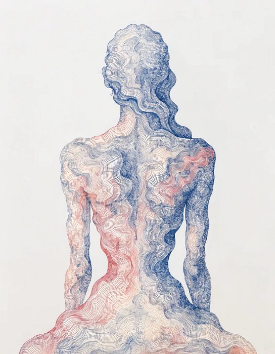 Une femme vue de dos, qui évoque la féminité douce